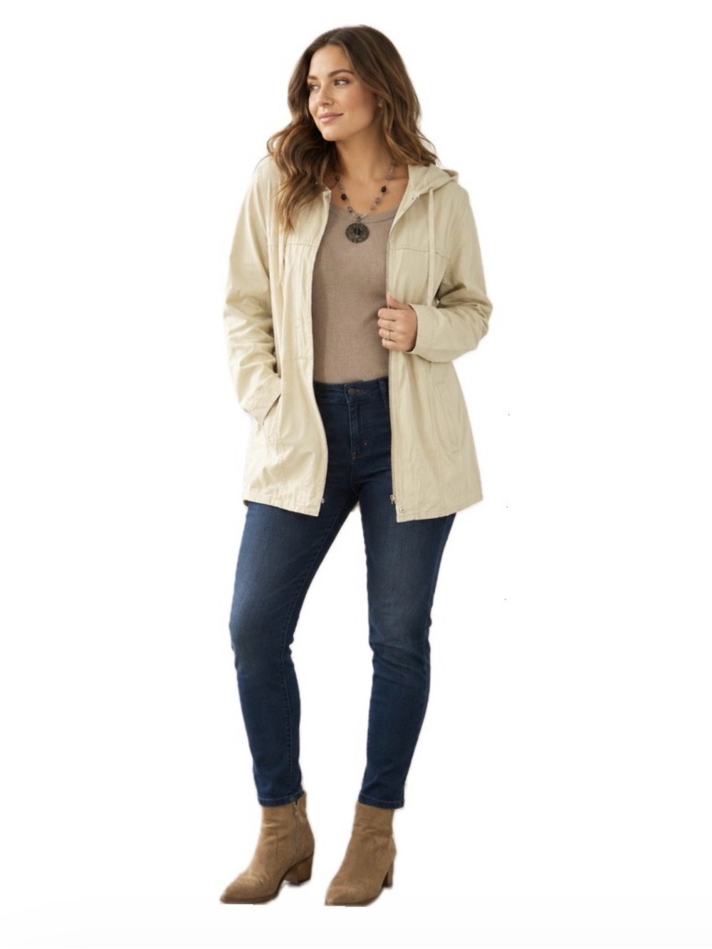 Denim&Co, NWT QVC light weight jacket cotton oatmeal color new with tags size L